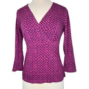 Charter club women’s top small V-neck wrap chest long sleeve gathered chest stre